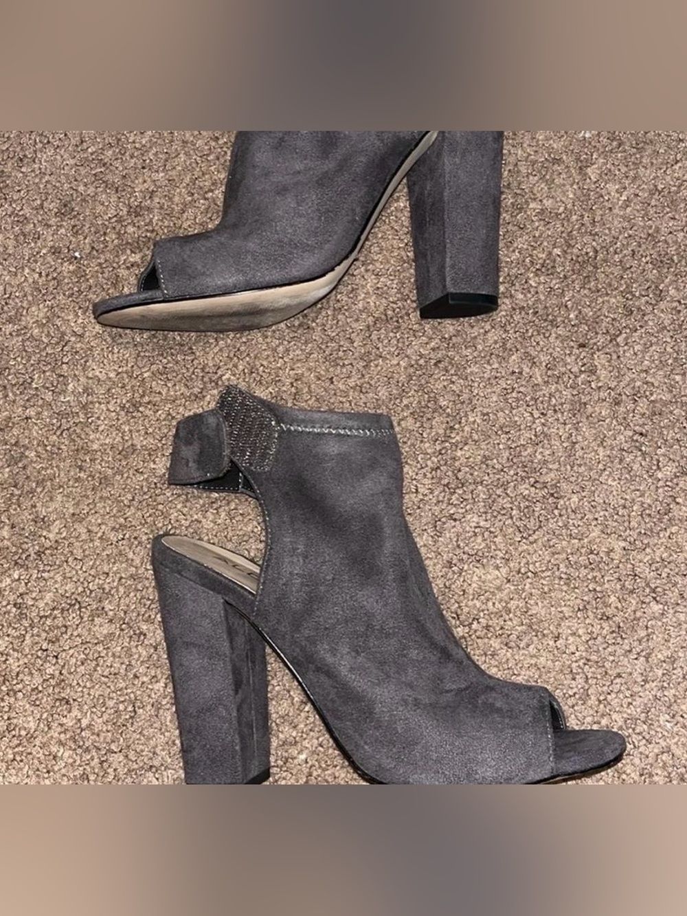 Aldo Charcoal Suede Peep-Toe Block Heel Ankle Bootie